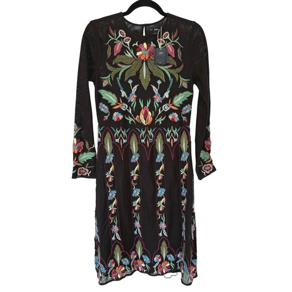 Zara Knit Beaded Embroidered Dress Boho Floral Wedding Guest Whimsygoth Small - Picture 1 of 15